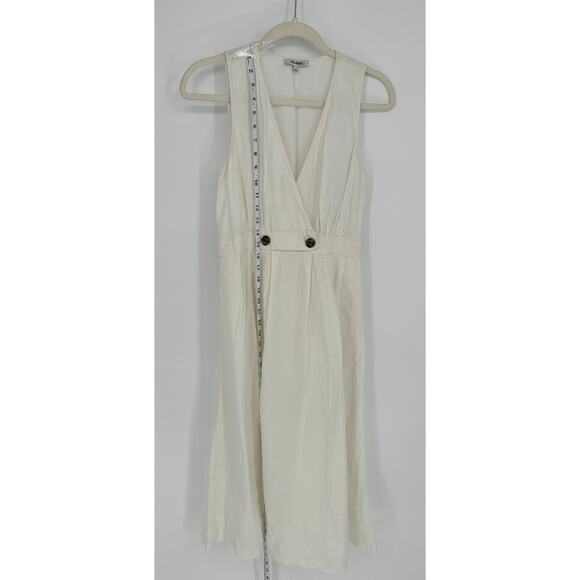Madewell Button-Waist Wrap Midi Dress Linen Blend White Sleeveless Beach 4 - Picture 8 of 9